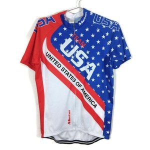 Monton Mens Team USA American Flag Athletic Fit Full Zip Cycling Jersey Size 2XL